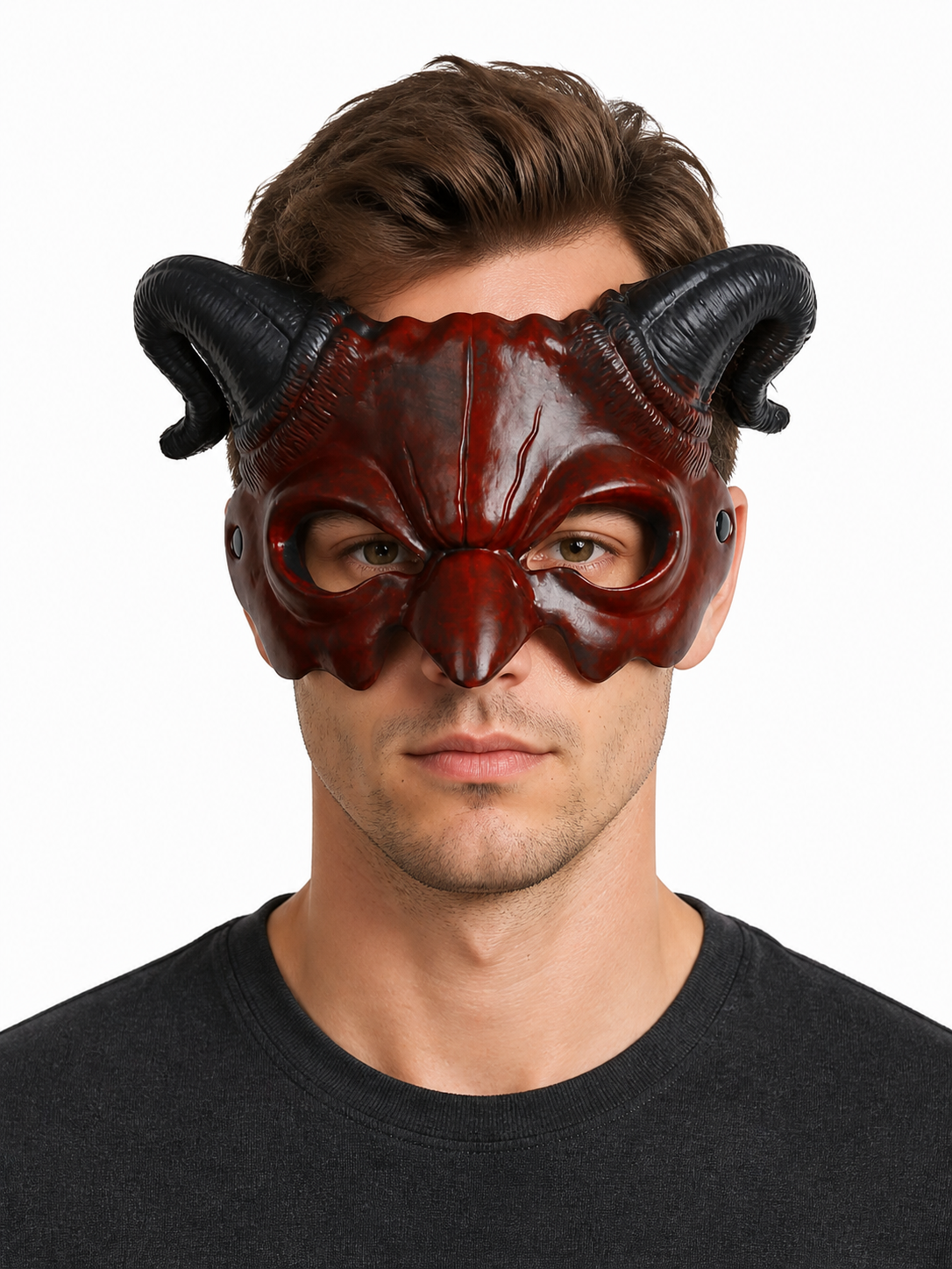 Red Carnival Mask with Horns for Halloween and Cosplay Costume Masks detail 2