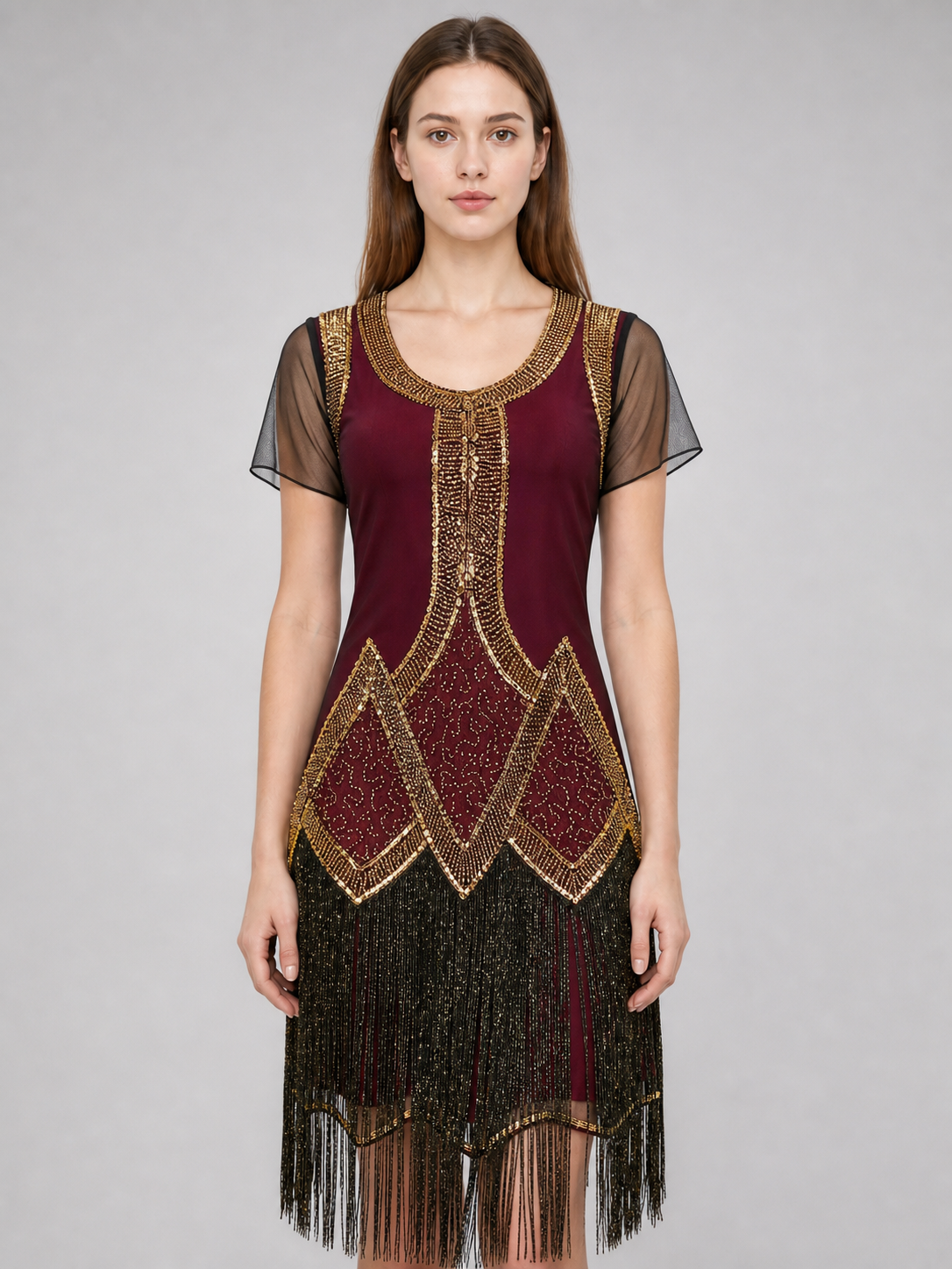 Gatsby-Style Dress with Fringe and Sequins
