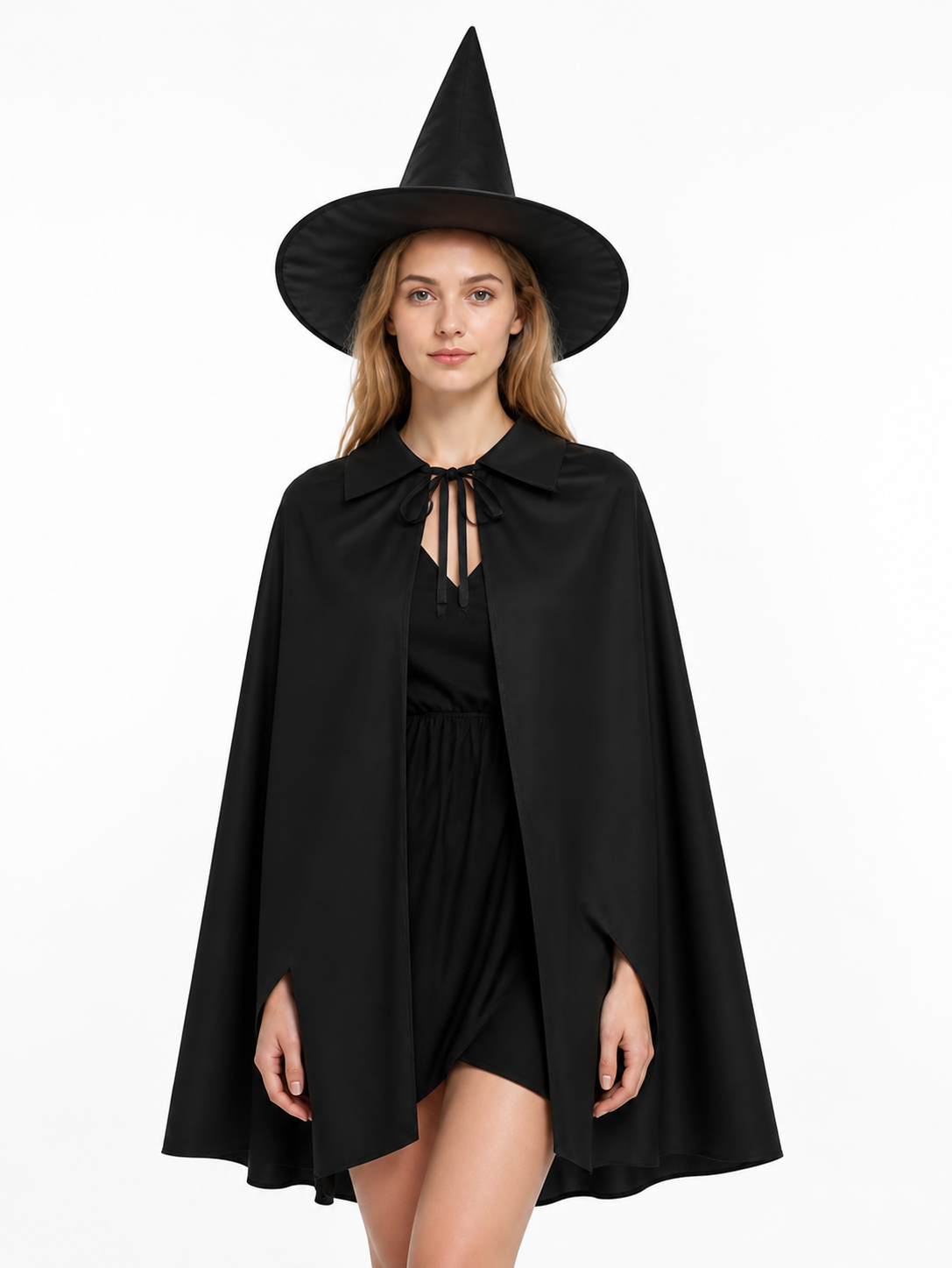 Black Witch Costume with Cape and Pointed Hat Costume Capes detail 3