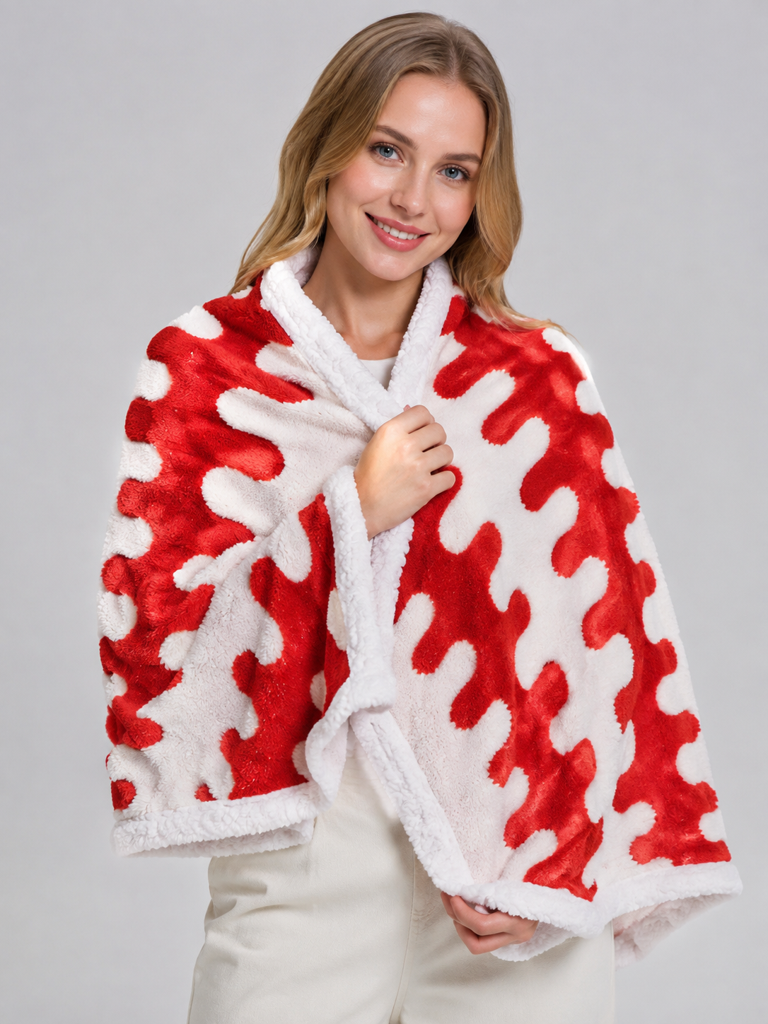 Reversible Dog Blanket, Red and White Wearable Blankets detail 2