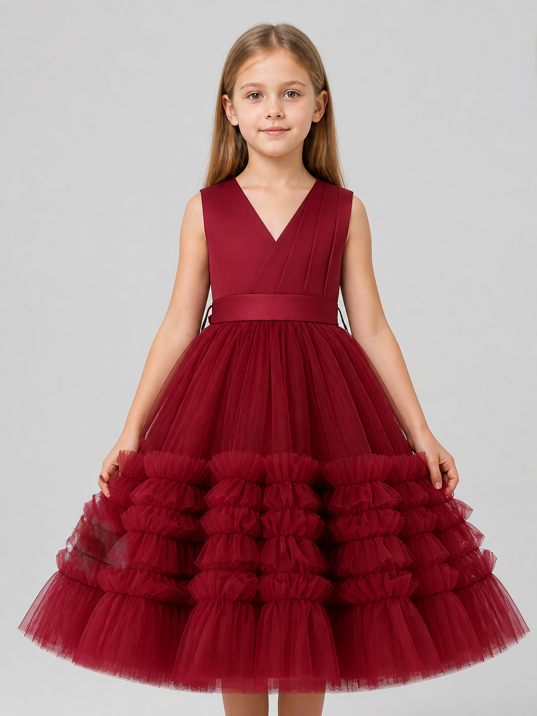 Burgundy Princess Dress for Girls with a Full Skirt Costume Dresses detail 3