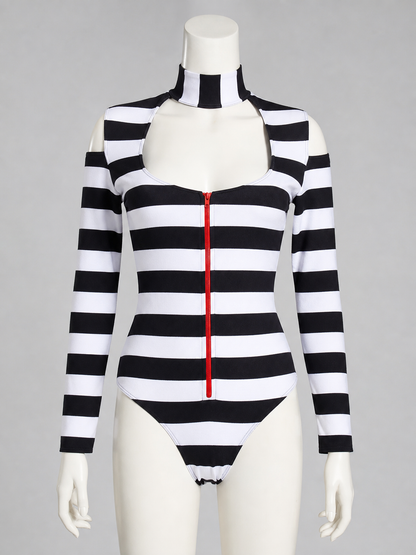 Black-and-White Striped Cosplay Costume with Wings