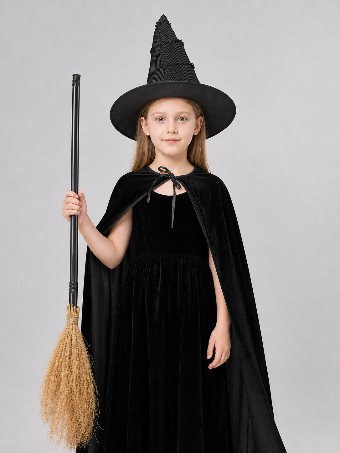 Black velvet witch costume set product view 48