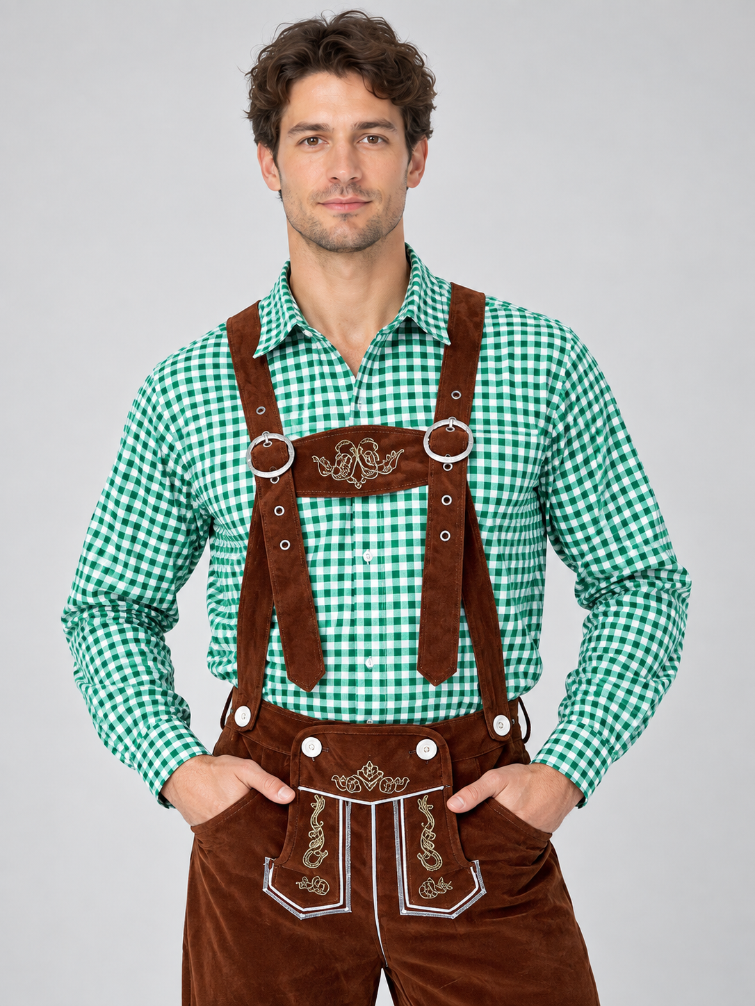 Bavarian costume for Oktoberfest: plaid shirt and pants