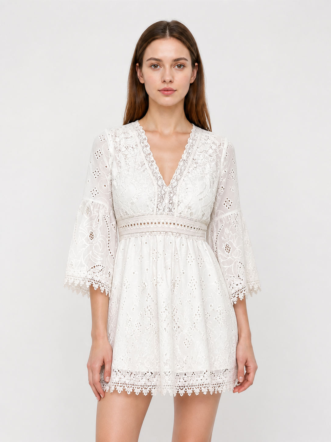 Embroidered Dress with V-Neck and 3/4 Sleeves Costume Dresses detail 2