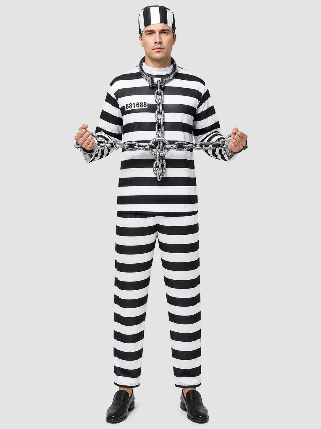 Black-and-White Prison Stripe Cosplay Costume Set Costumes detail 3