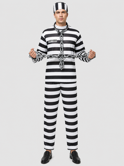 Black-and-White Prison Stripe Cosplay Costume Set Costumes detail 3