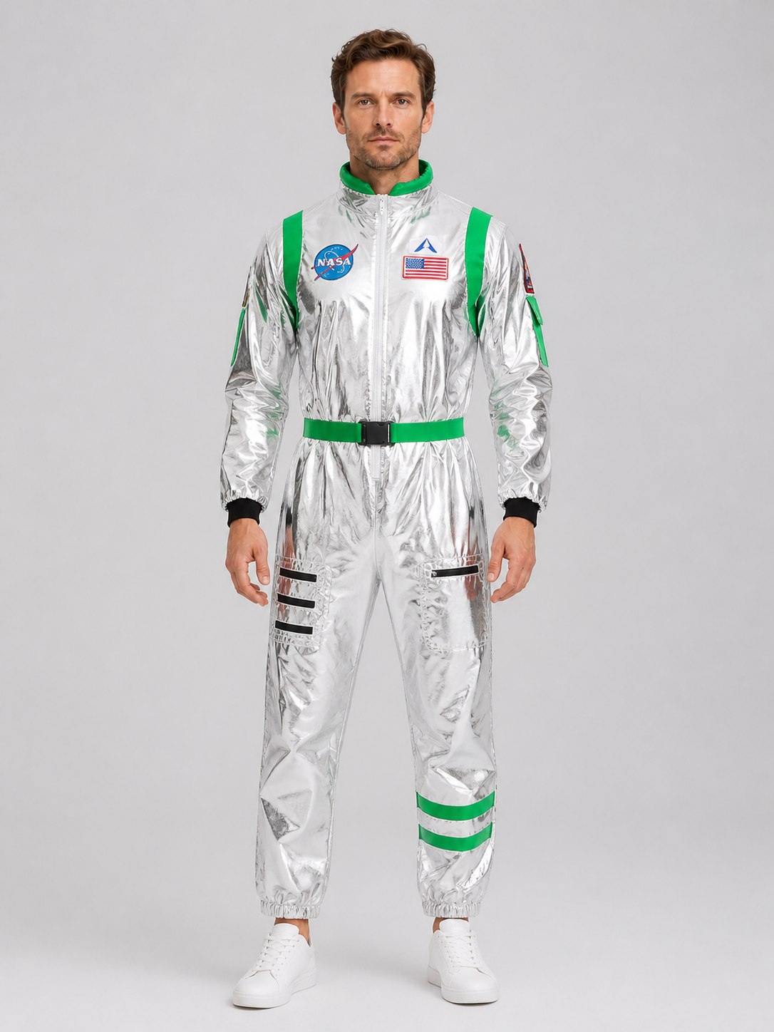 Silver and Green Astronaut Jumpsuit Costume Costumes detail 3