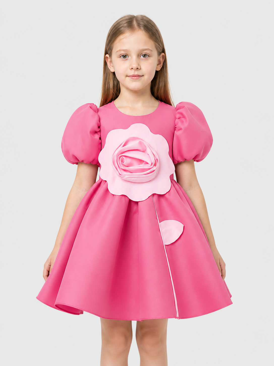 Pink Princess Dress with a Full Skirt and Roses