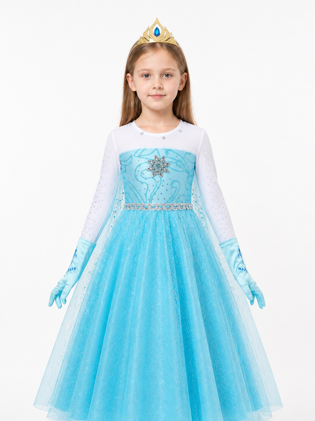 Snow Queen Elsa Costume with Crown and Gloves Costume Headwear detail 3