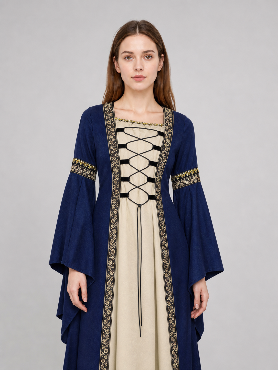 Long Medieval Dress with Flared Sleeves