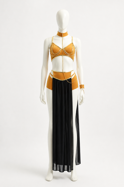 Cleopatra Costume with Gold Chains and Black Skirt Costumes detail 3
