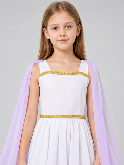 White Ancient Greek Style Dress with Lilac Cape