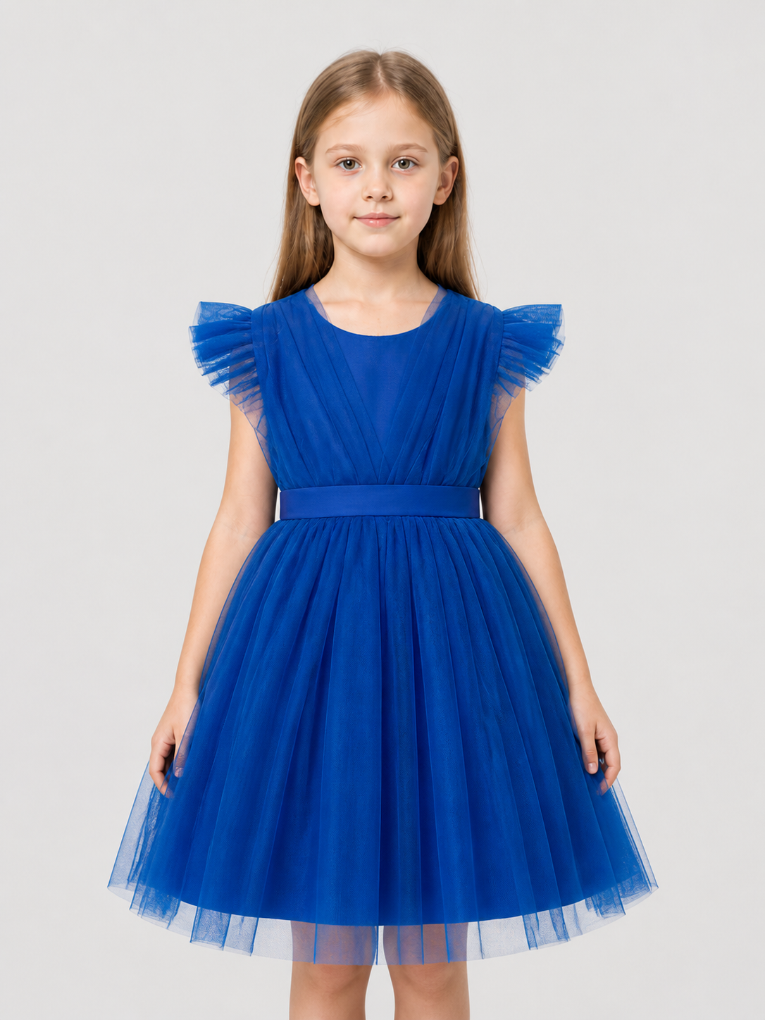 Full Blue Princess Dress with a Mesh Skirt and Ruffles Costume Dresses detail 3