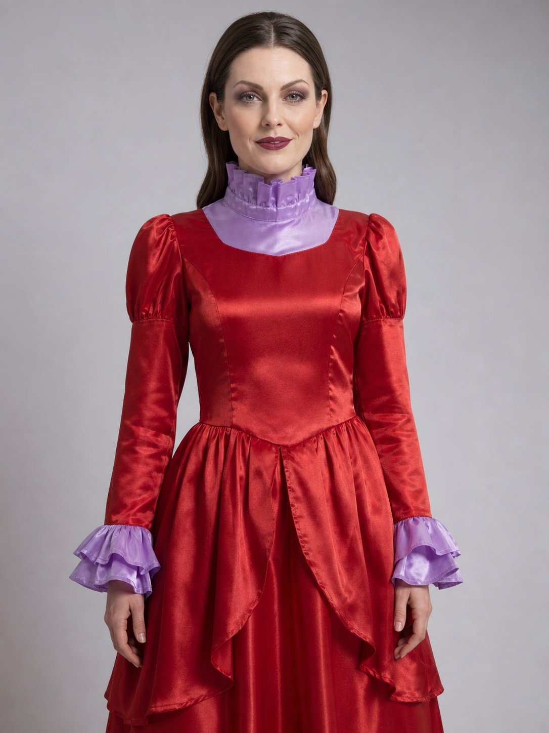 Red Queen Stage Costume with a High Collar