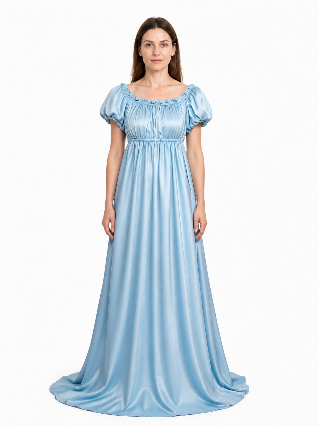 Light Blue Floor-Length Bridgerton Dress with Puff Sleeves Costume Dresses detail 3