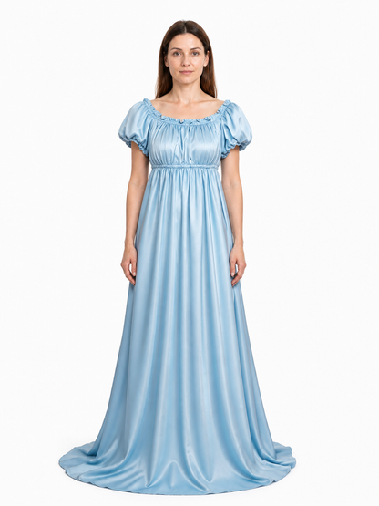Light Blue Floor-Length Bridgerton Dress with Puff Sleeves Costume Dresses detail 3