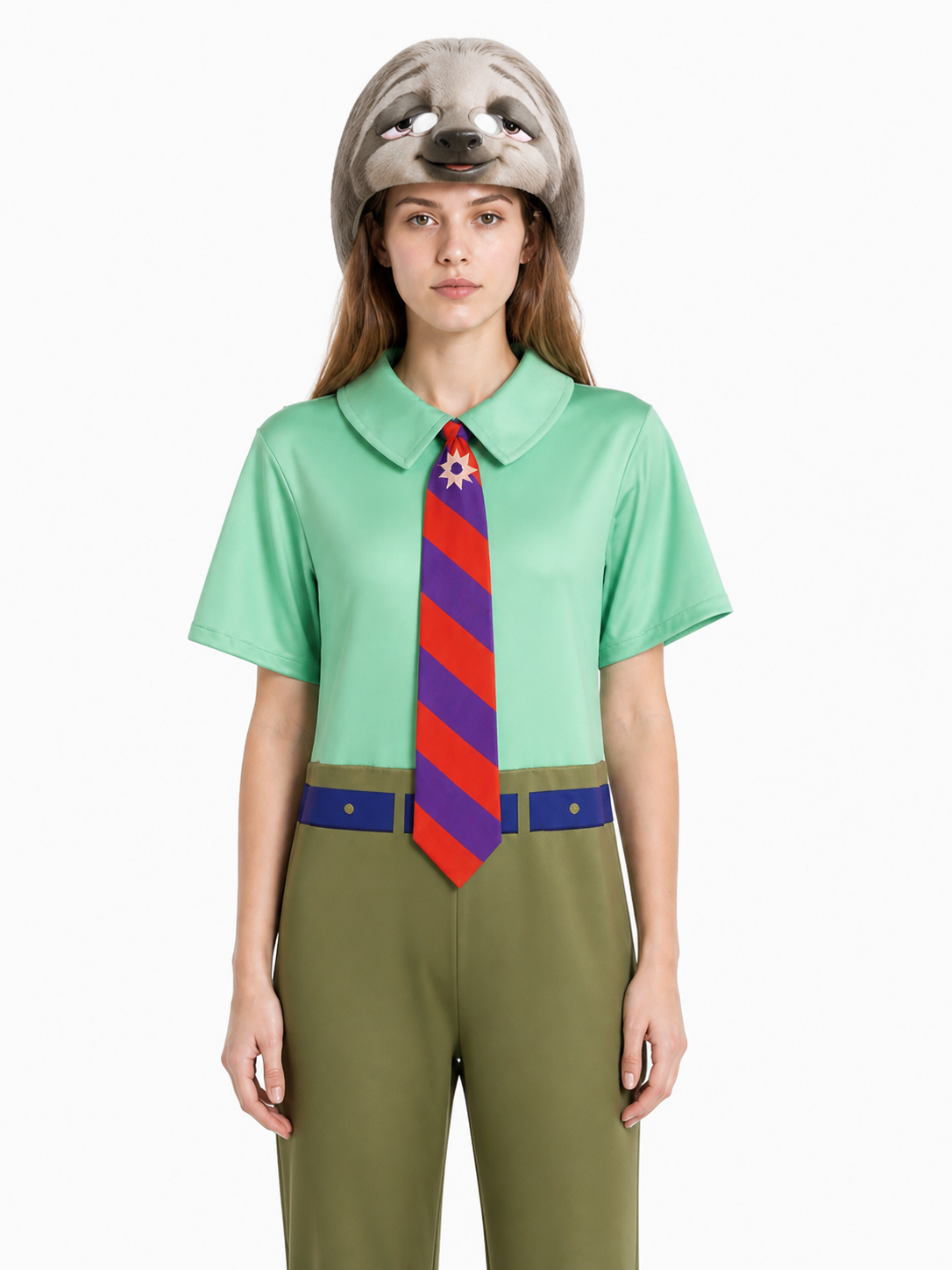 Sloth Hooded Jumpsuit Costume with Tie