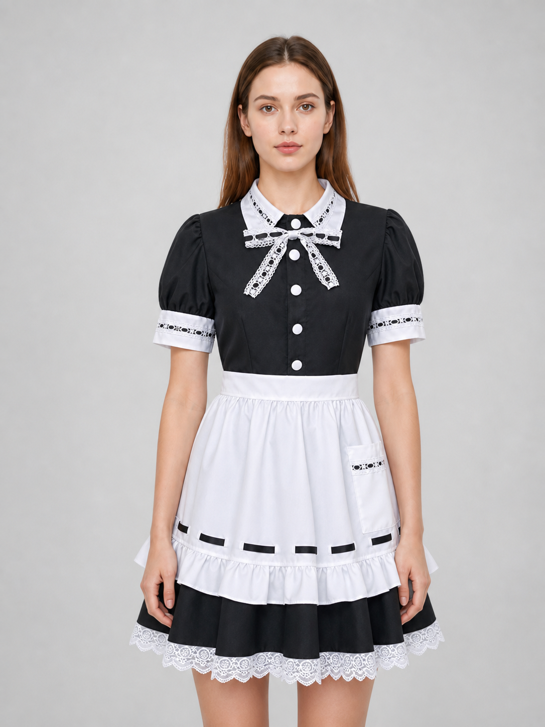 Black-and-White Maid Costume with Apron and Accessories