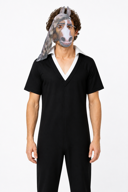 Black-and-White Horse Jumpsuit Costume with Mask Costume Masks detail 2