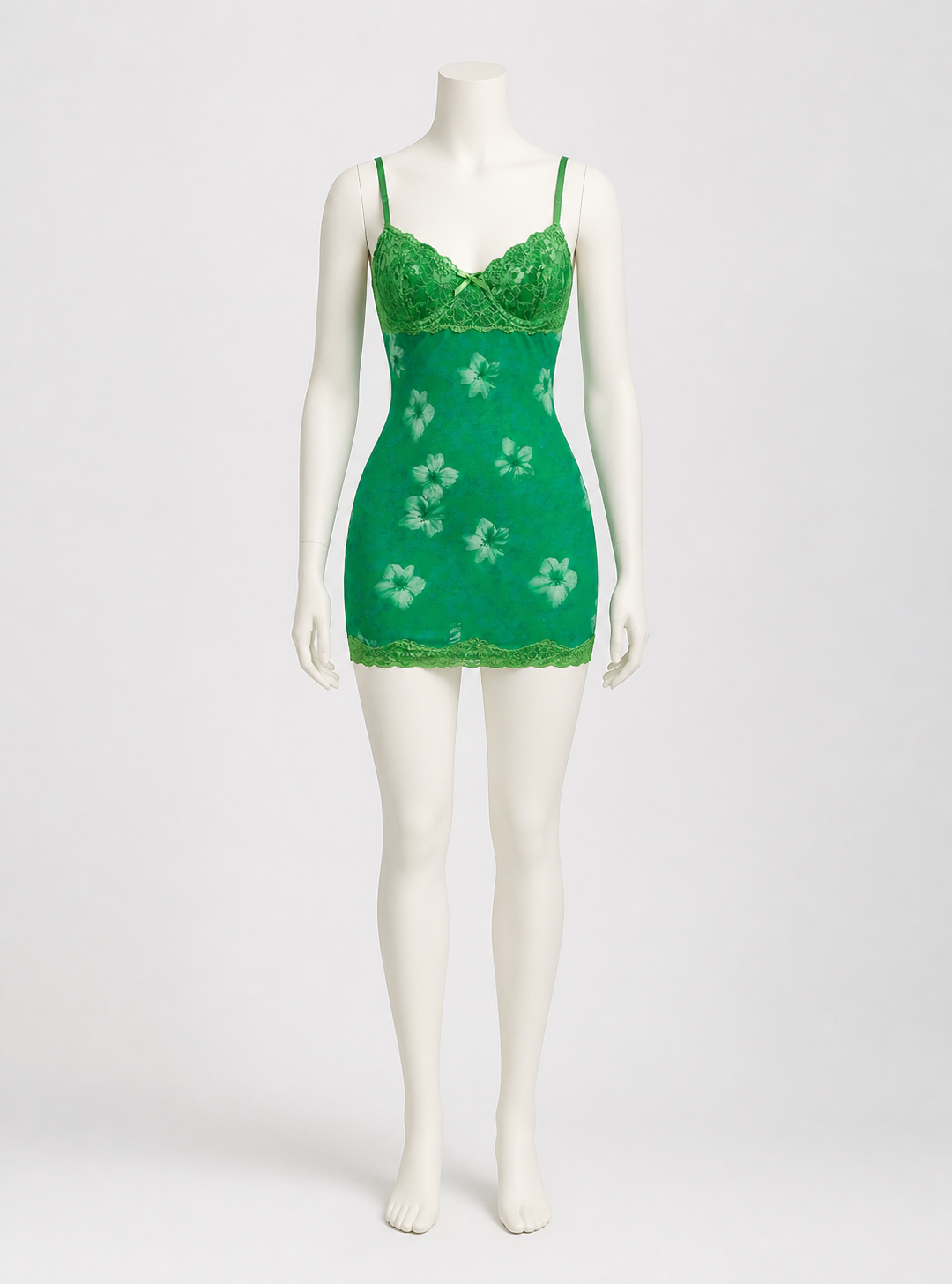 Green Slip Dress with Lace Trim Costume Dresses detail 3