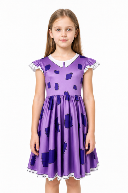 Pomni the Clown Cosplay Dress: Purple with White Ruffles Costume Dresses detail 3