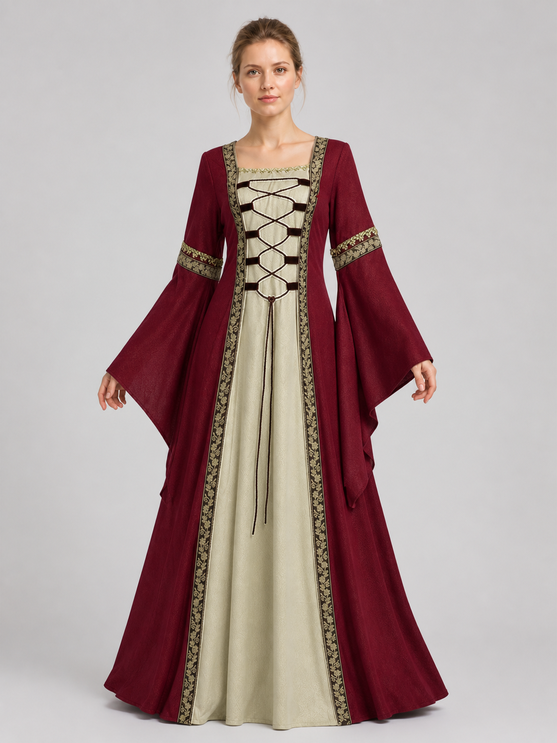 Long Medieval Dress with Flared Sleeves Costume Dresses detail 3