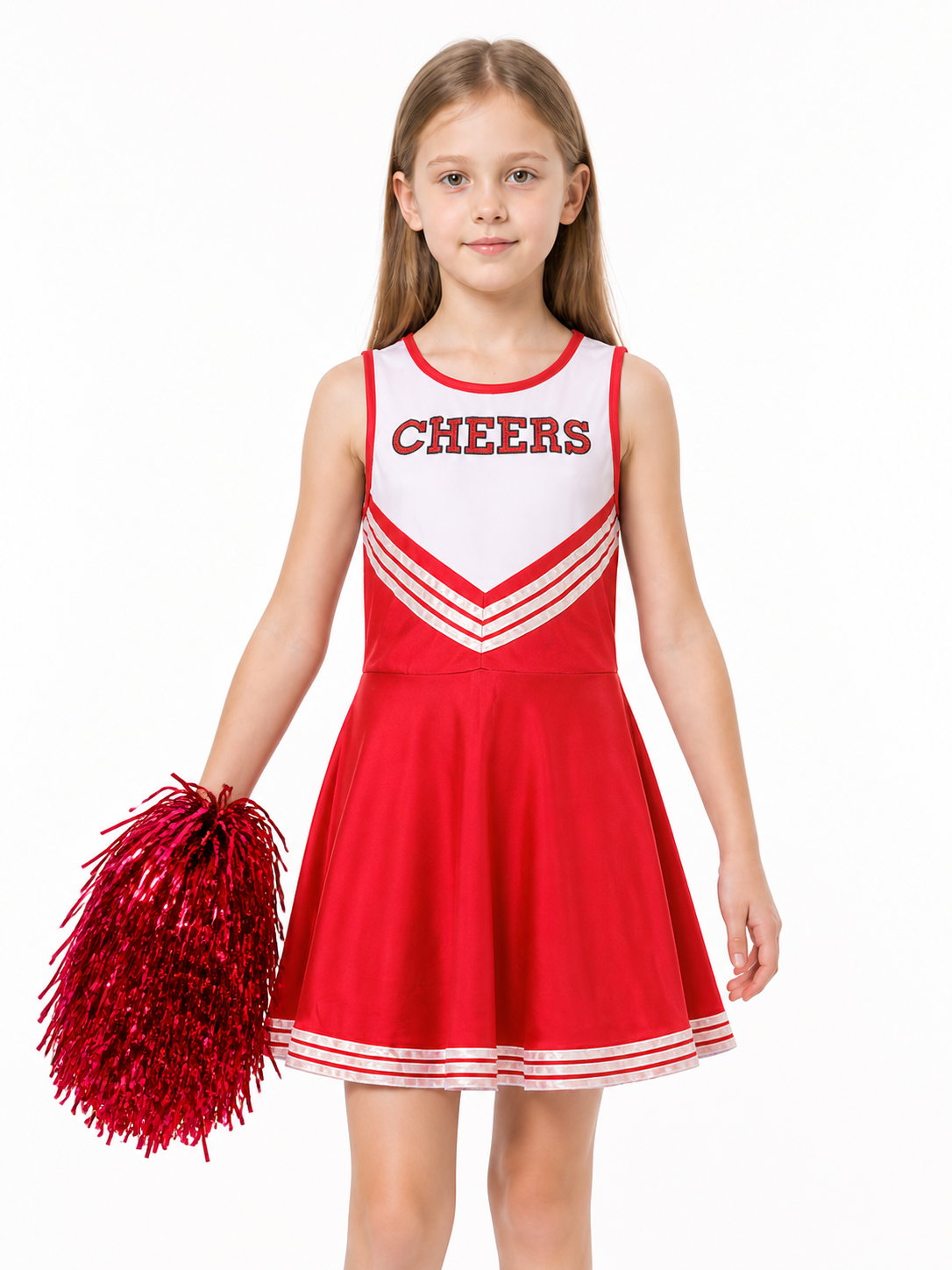 Red Children's Cheerleading Dress with White Stripes Costume Dresses detail 3