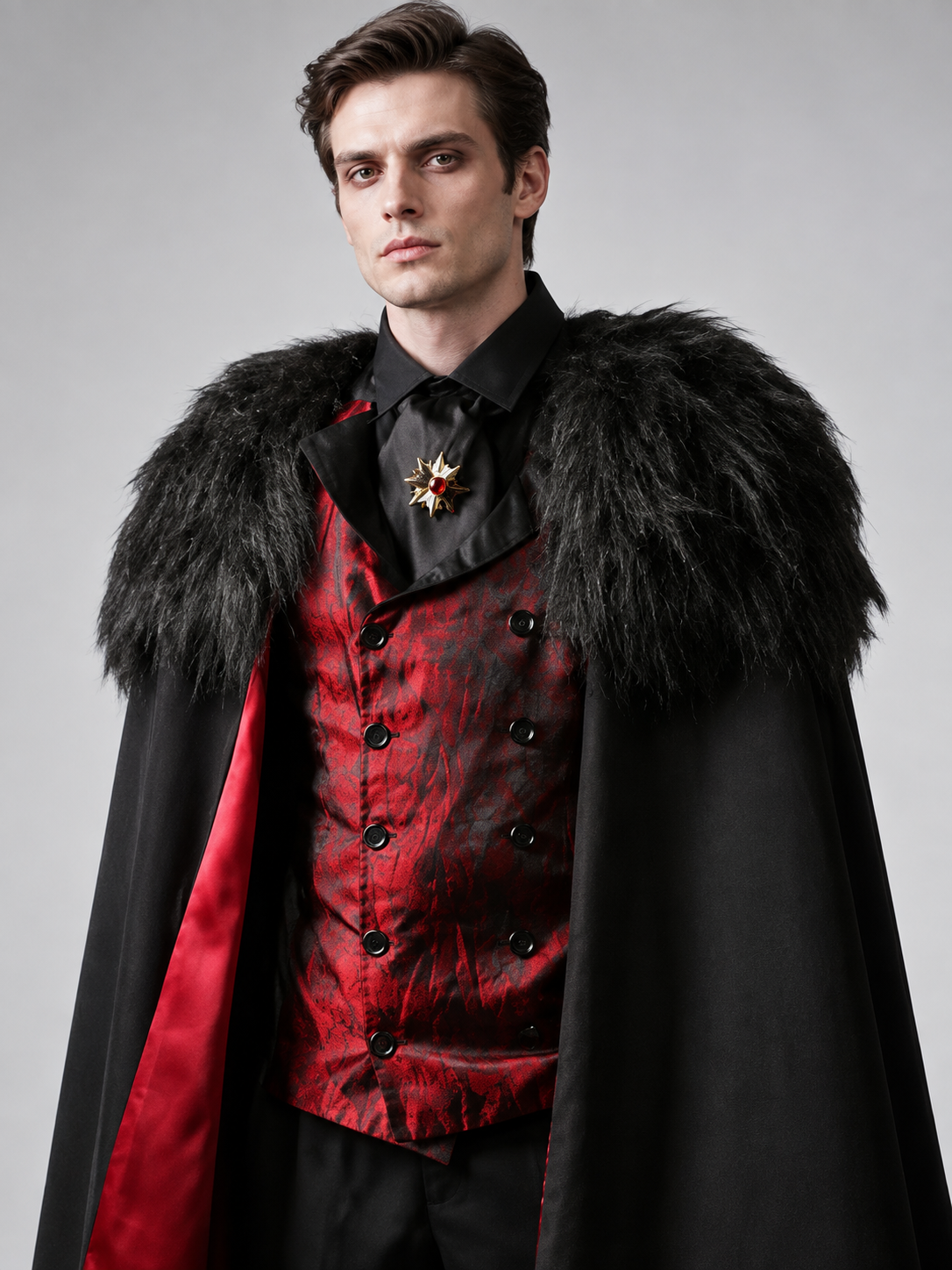 Vampire Costume: Black Cape, Vest, Scarf