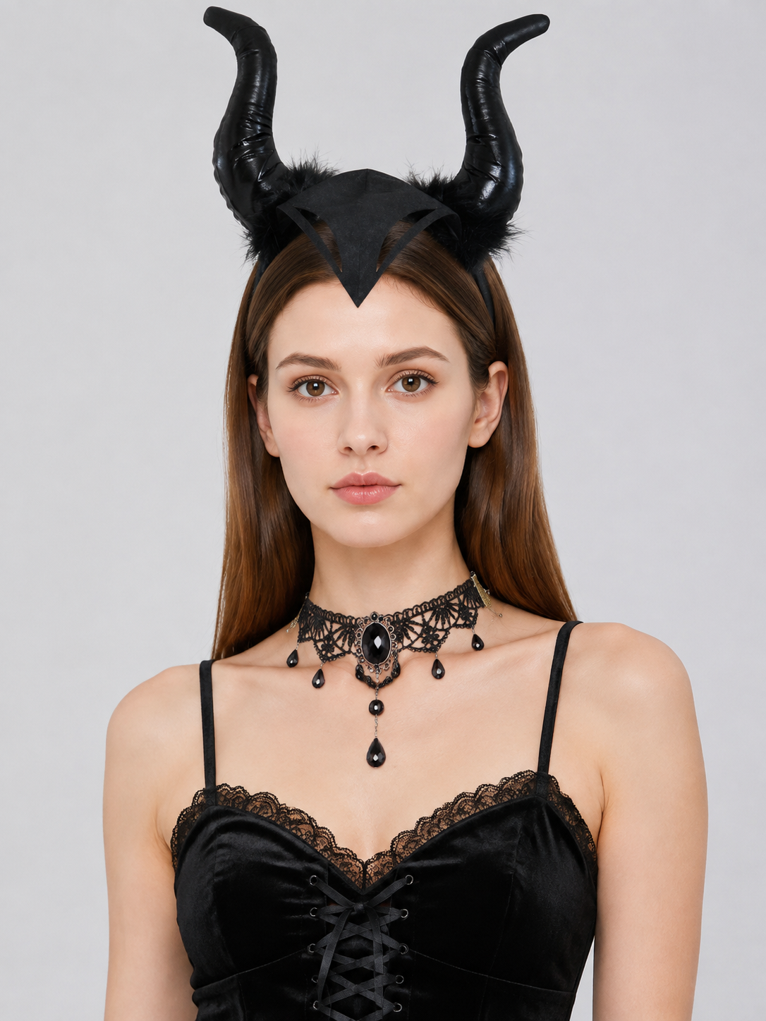 Carnival Headband with Two Curved Horns Costume Headwear detail 2