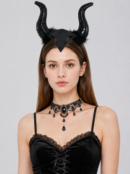 Carnival Headband with Two Curved Horns Costume Headwear detail 2