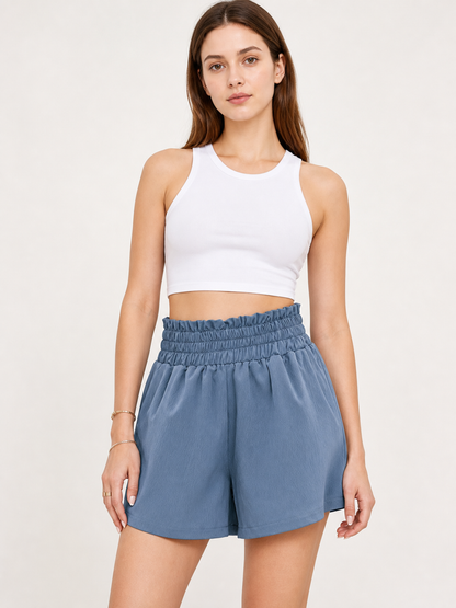 Blue High-Waisted Relaxed-Fit Shorts