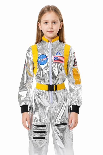 Silver Carnival Astronaut Jumpsuit with Emblems Costumes detail 3