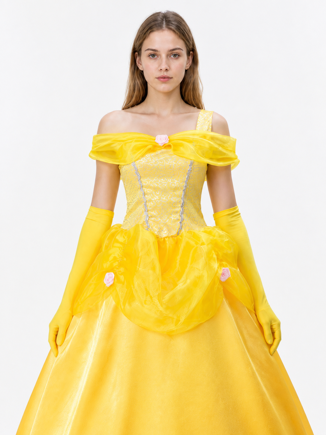 Yellow Ball Gown with Full Skirt and Flowers Costume Dresses detail 2