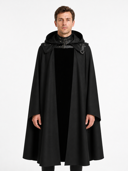 Black Vampire Cloak with Hood and Fasteners for Cosplay Costume Capes detail 3