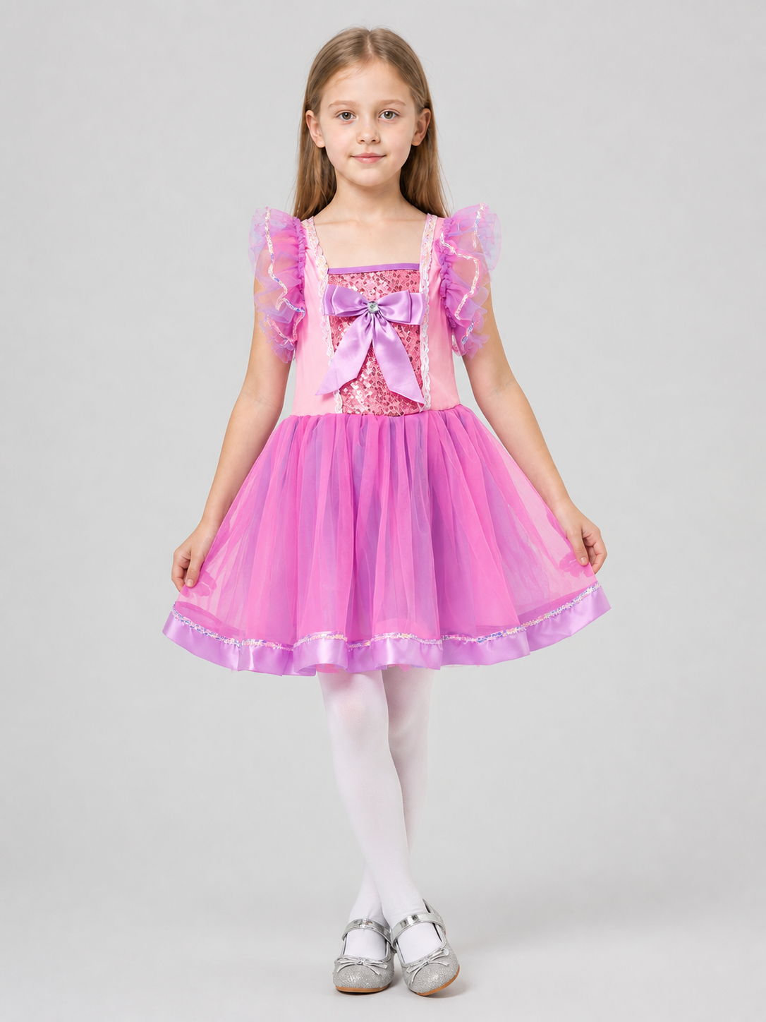 Girls' Fluffy Tutu Dress with a Bow and Sequins for Stage Performances Costume Dresses detail 2