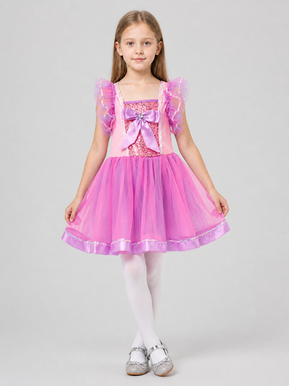 Girls' Fluffy Tutu Dress with a Bow and Sequins for Stage Performances Costume Dresses detail 2