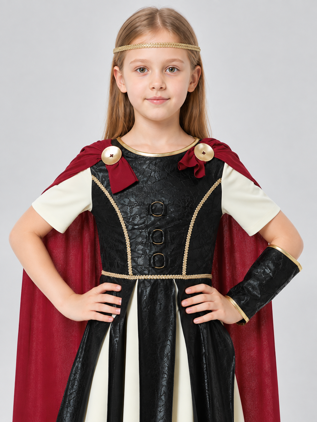 Kids' carnival costume with cape and gold-tone trim