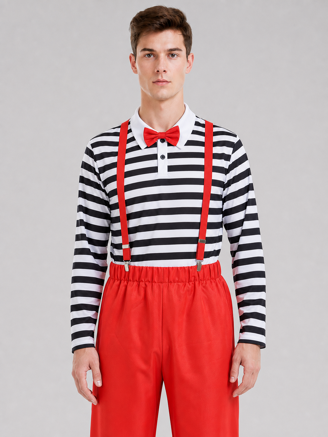 Bright clown costume designed for an expressive stage look and festive