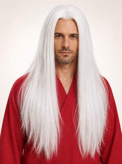Long Straight White Wig, 75 cm, for Cosplay and Halloween Costume Wigs detail 2