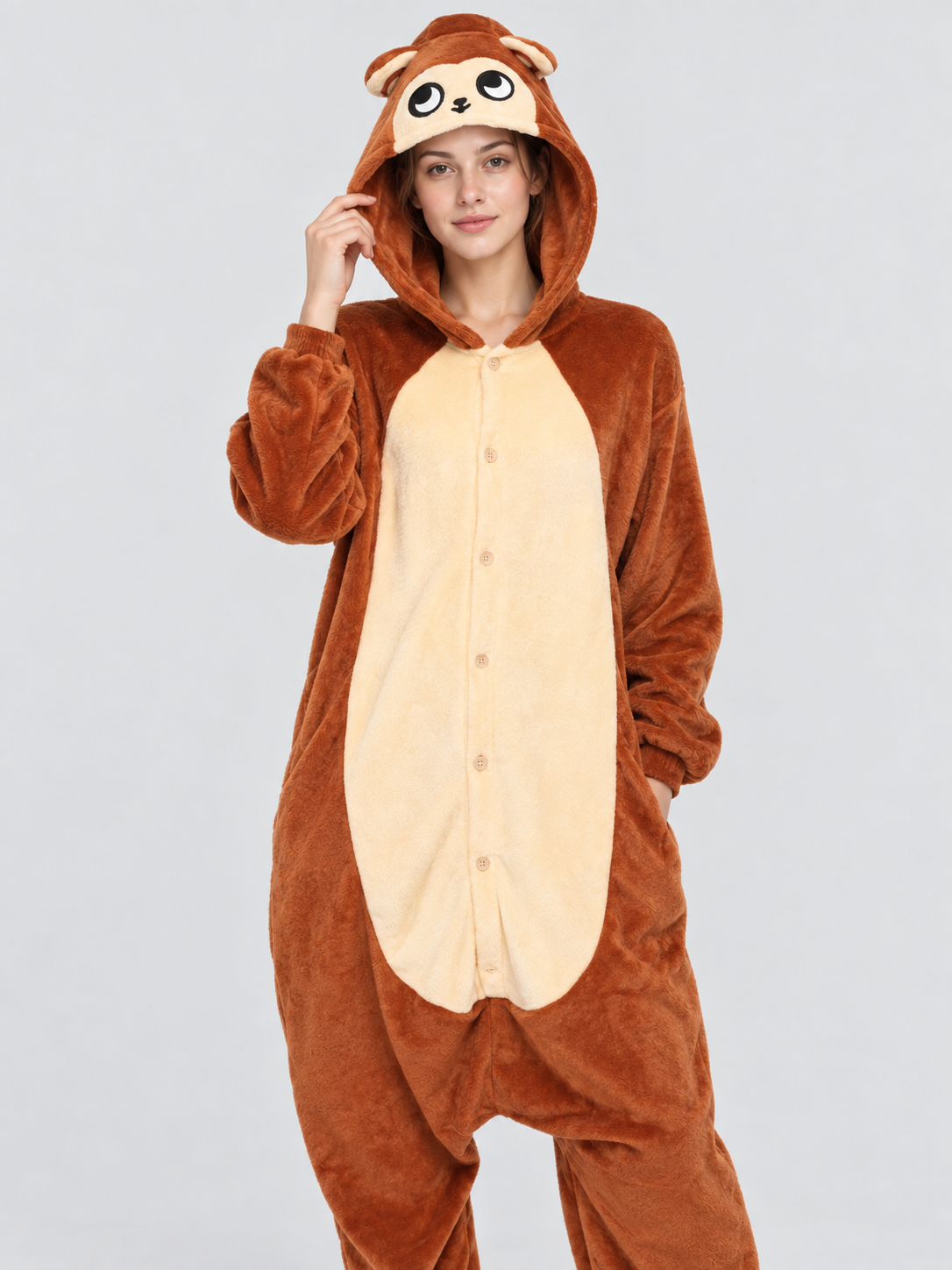 Brown Kigurumi Pajama with Hood, Ears, and Face