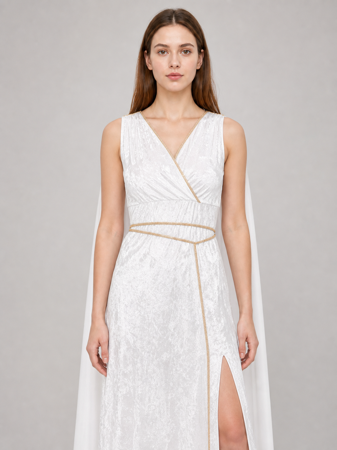 White Long Greek-Style Dress with a High Slit