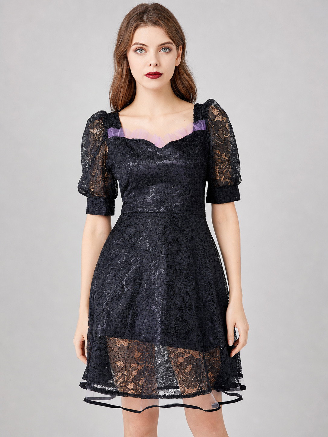 Gothic Lace Dress with Purple Trim Costume Dresses detail 2