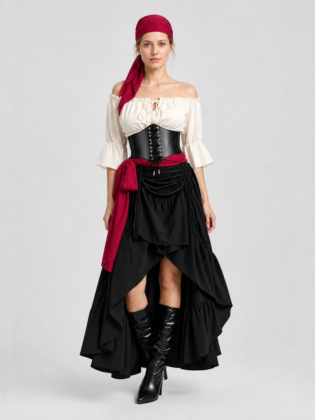 Halloween Pirate Costume: Corset, Blouse, and Skirt