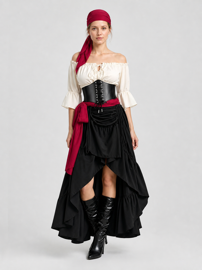 Halloween Pirate Costume: Corset, Blouse, and Skirt