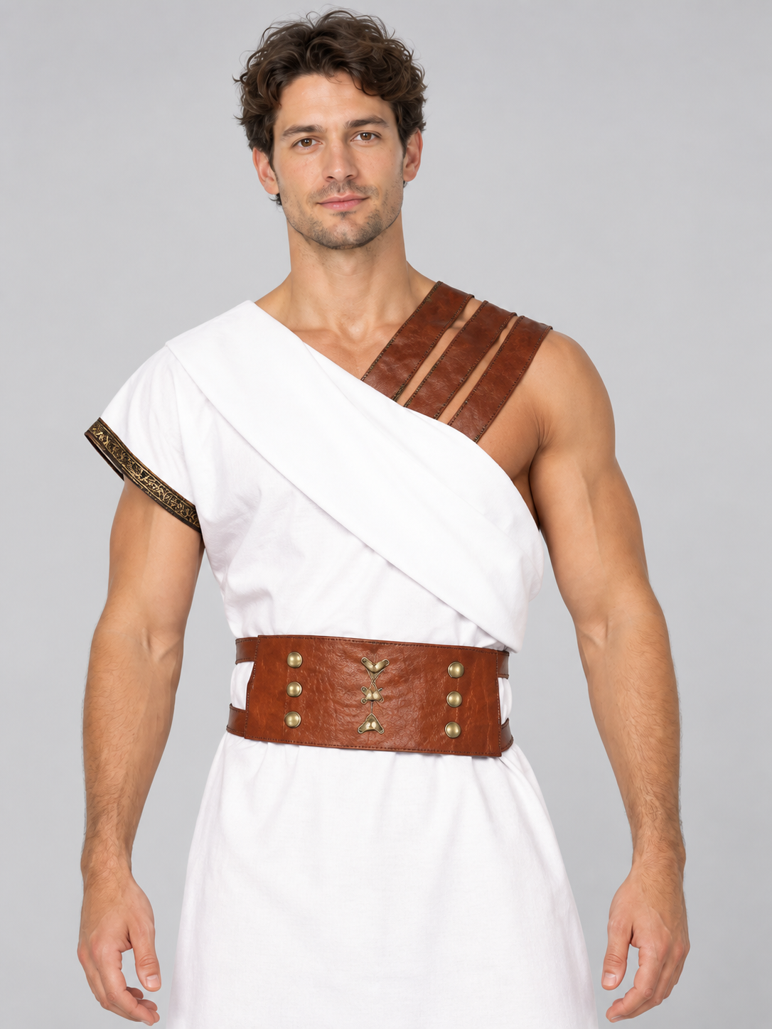 Gladiator Carnival Costume with White Tunic and Belt