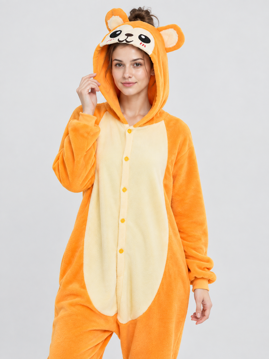 Orange Fleece Kigurumi Pajama with Hood and Ears