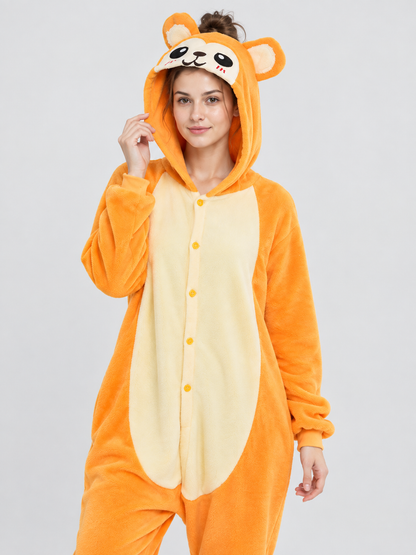 Orange Fleece Kigurumi Pajama with Hood and Ears