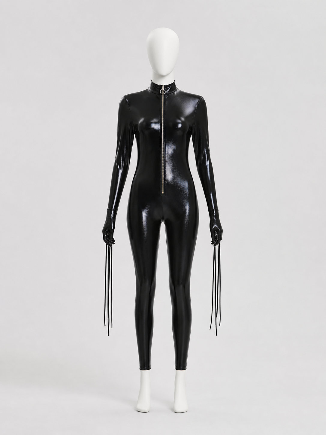 Black Fitted Jumpsuit with Cat Ears and Mask Costume Masks detail 2