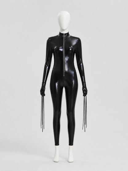 Black Fitted Jumpsuit with Cat Ears and Mask Costume Masks detail 2